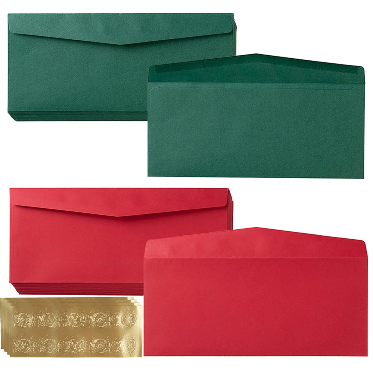 Paquete de 100 sobres de Navidad de color rojo y verde autoadhesivos para tarjetas de felicitación, tarjetas de felicitación, invitaciones, notas de negocios (4 1/8 x 9 1/2 pulgadas)