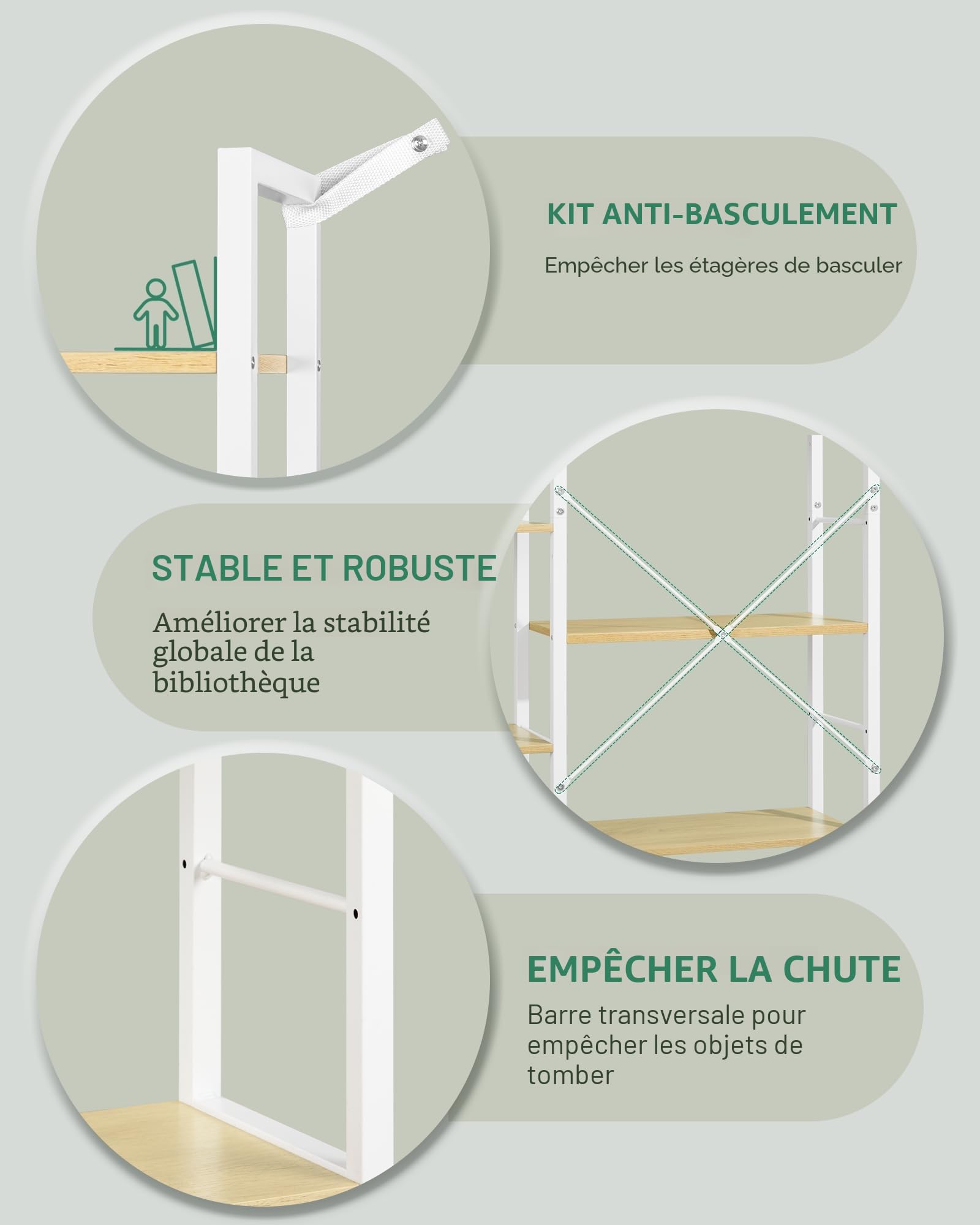 Hzuaneri Bibliothèque 17 Étagères, 24 × 152 × 186 cm Chêne Blanc et Blanc | Étagère ebout, Espacement Réglable, etagere bois, Mangatheque, Pour Salon, Chambre à Coucher, Bureau à Domicile, BC10116W