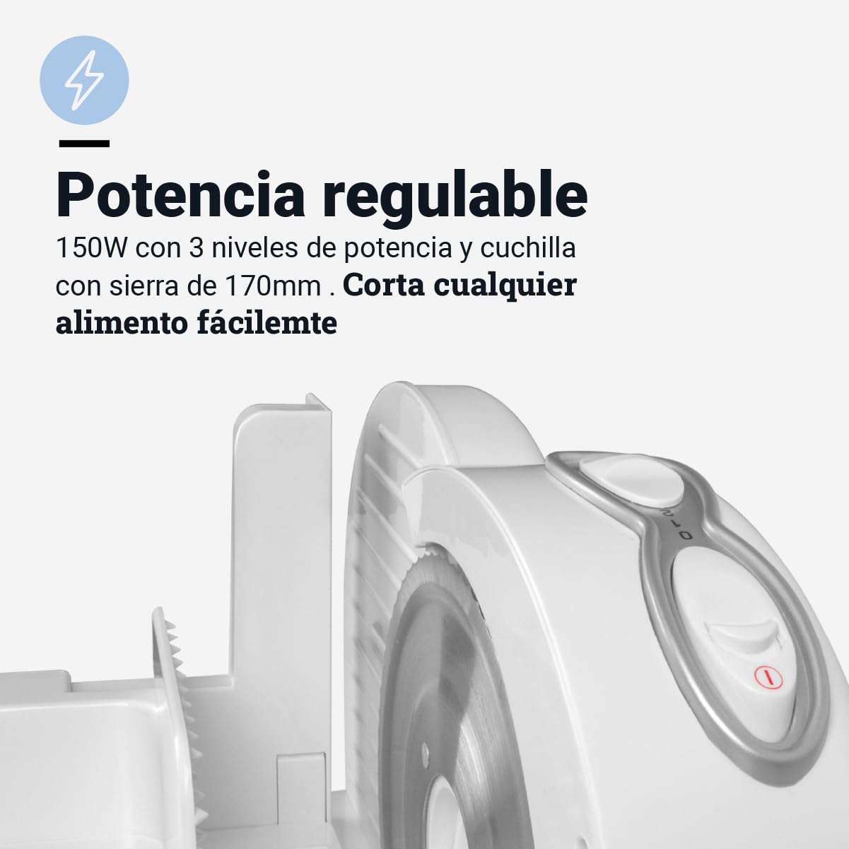 Cortafiambres Eléctrico Blanco – Rebanadora de Cocina Ligera y Duradera con Cuchilla Afilada para Fiambres, Embutidos, Frutas y Verduras – Diseño Elegante y Fácil de Limpiar