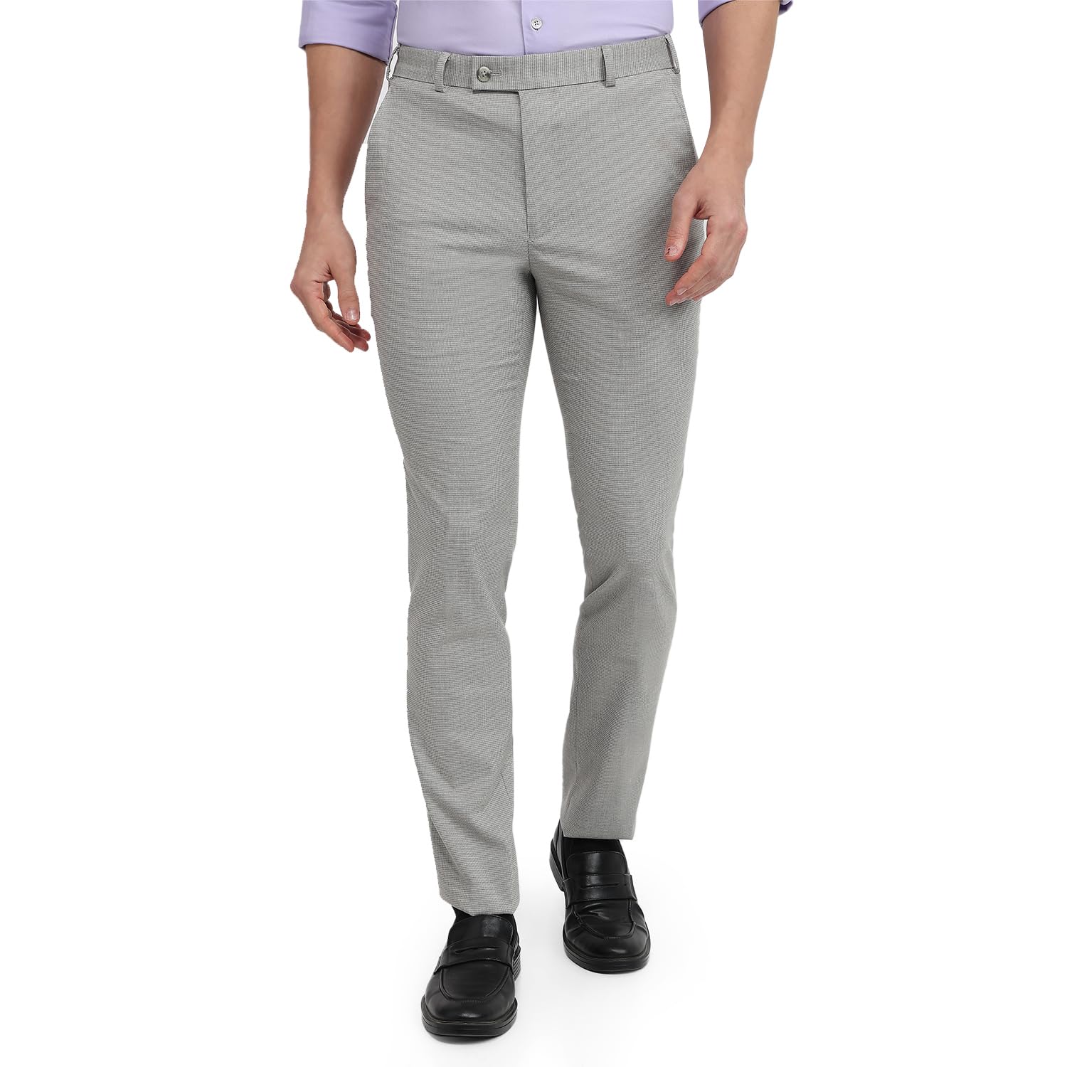 park avenue Men Slim Fit Solid Pattern Poly Viscose Blend Flat Front Formal Trouser Grey-picture-43