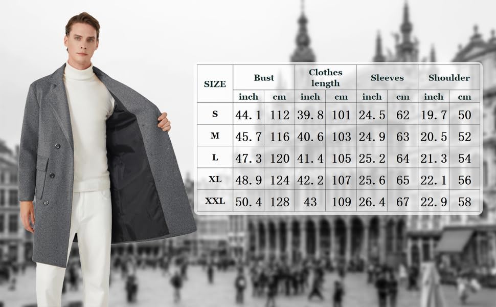 INVACHI Men's Wool Blend Pea Coat Notched Collar Double Breasted Overcoat Warm Winter Trench Coat - Image 8