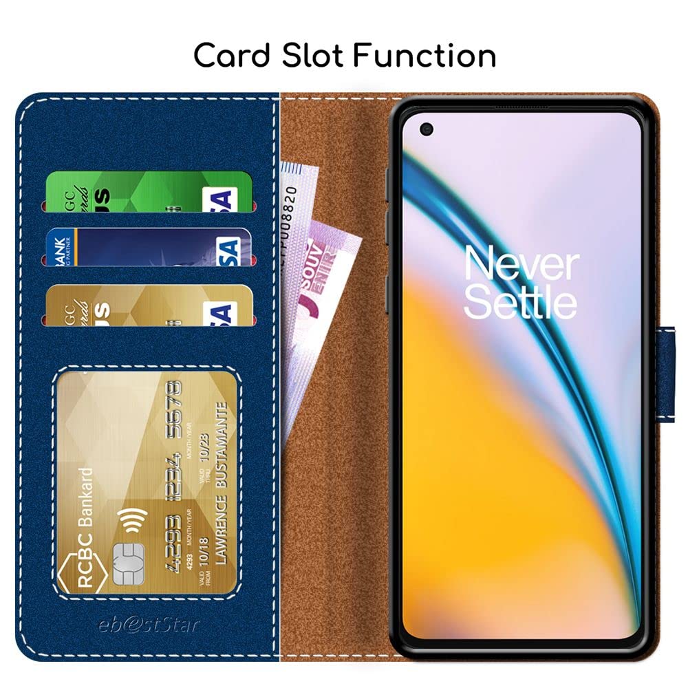 EbestStar Cover Per OnePlus Nord 2 5G: Custodia Libro Portafoglio In Pelle PU Blu Scuro/Rosso + Vetro Temperato