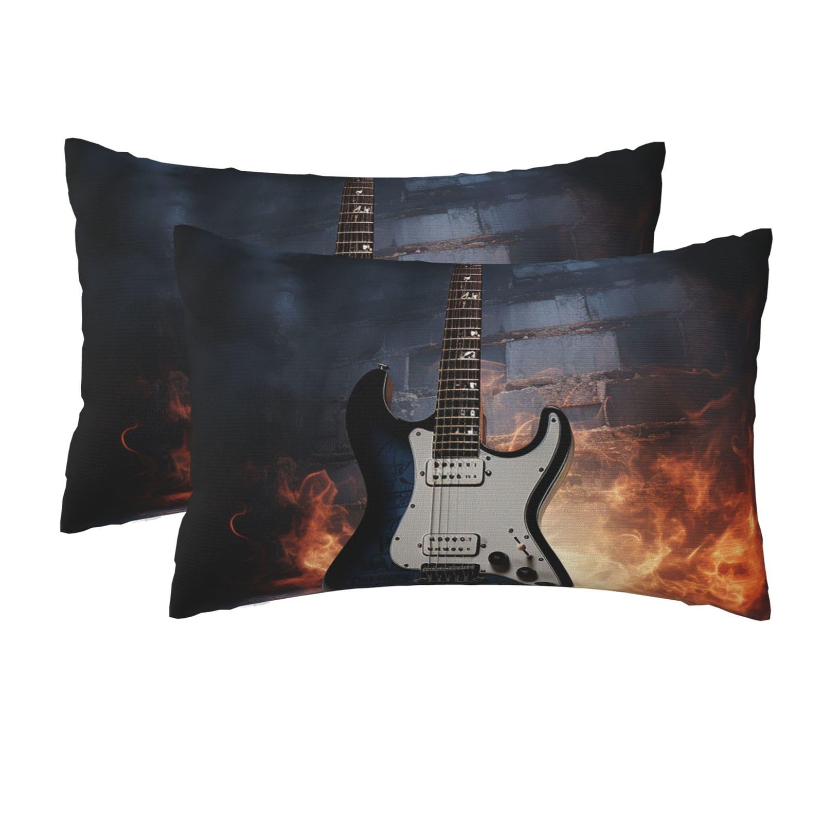 2 Pack Queen Pillow Cases with Hidden Zipper, Soft Breathable Pillow Covers for Hair and Skin, Electric Guitar Pillowcases 20"x30" Bed Pillow Protectors Cover for Sleeping Gifts