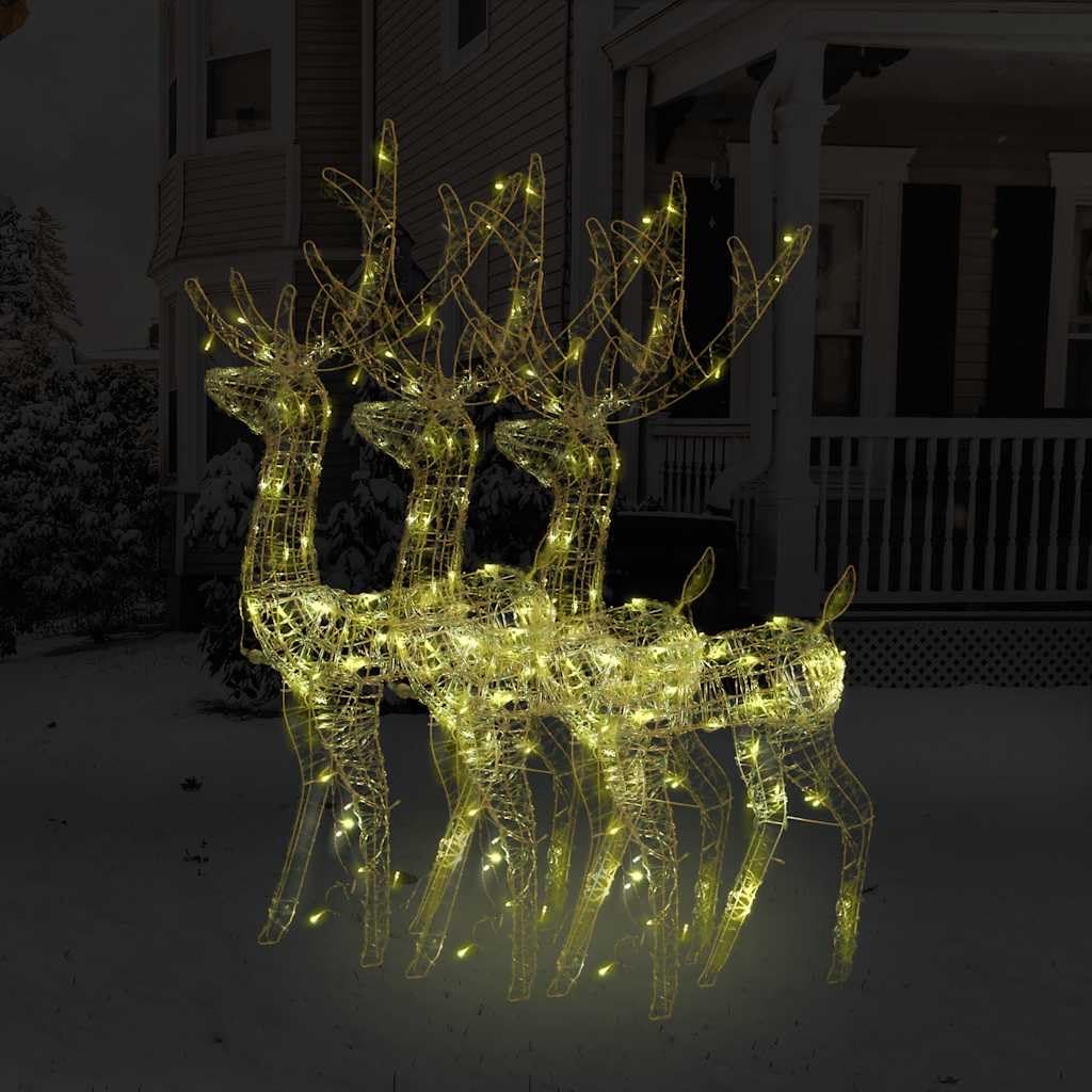 LED-Rentiere 3er Set Acryl 128 cm Warmweiß Weihnachtsdeko für Innen und Außen mit 8 Lichteffekten, USB-Anschluss, wetterfest, energiesparend, ideal für Garten, Balkon