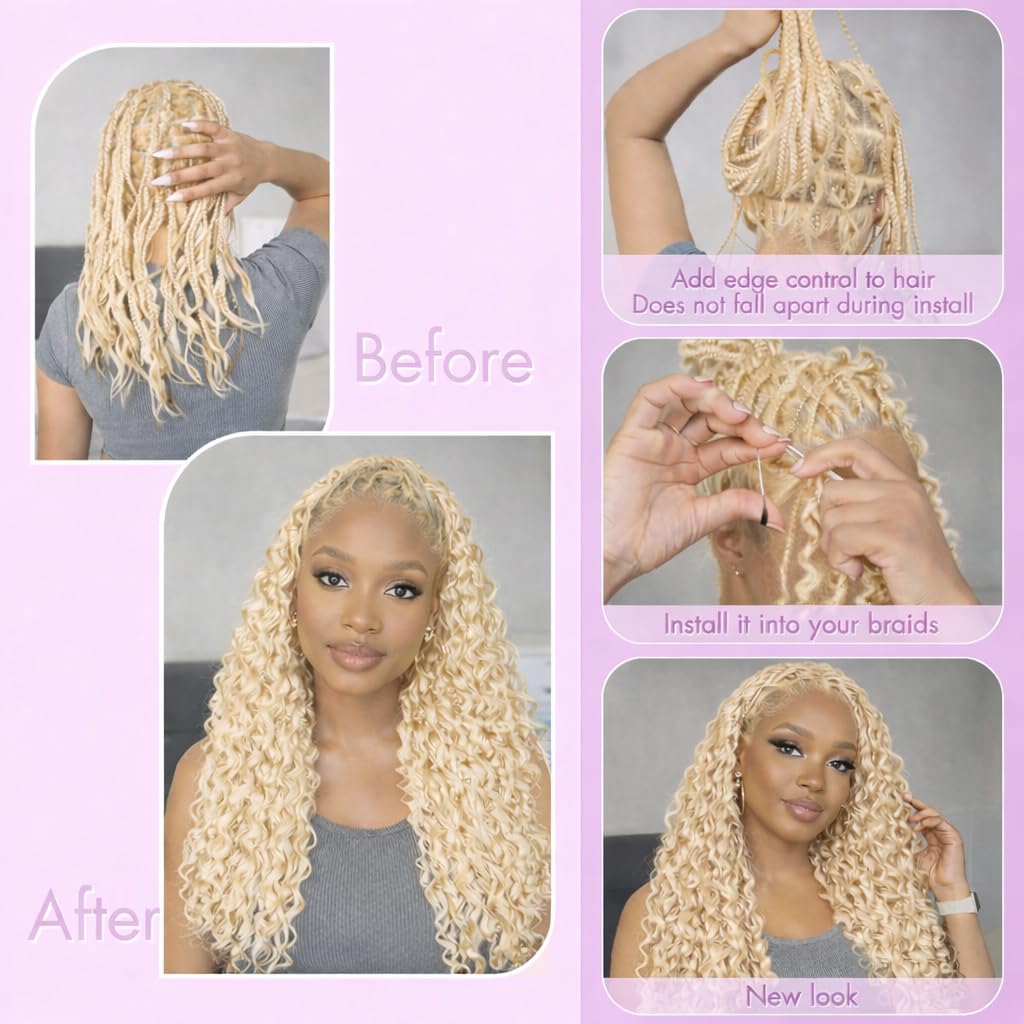 613 Blonde Human Crochet Hair for Black Women 16 Inch Burmese Curly Deep Wave Bundles, 50 Strands 50g Pre-Separated Feather Crochet Human Hair Extensions, Invisible Miracle Knots
