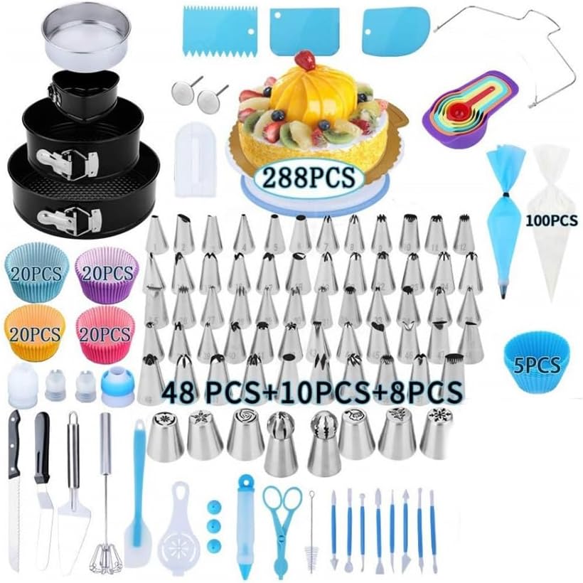 360 Degree Rotating Cake Decoration Turntable, Anti Slip 288 Piece Set