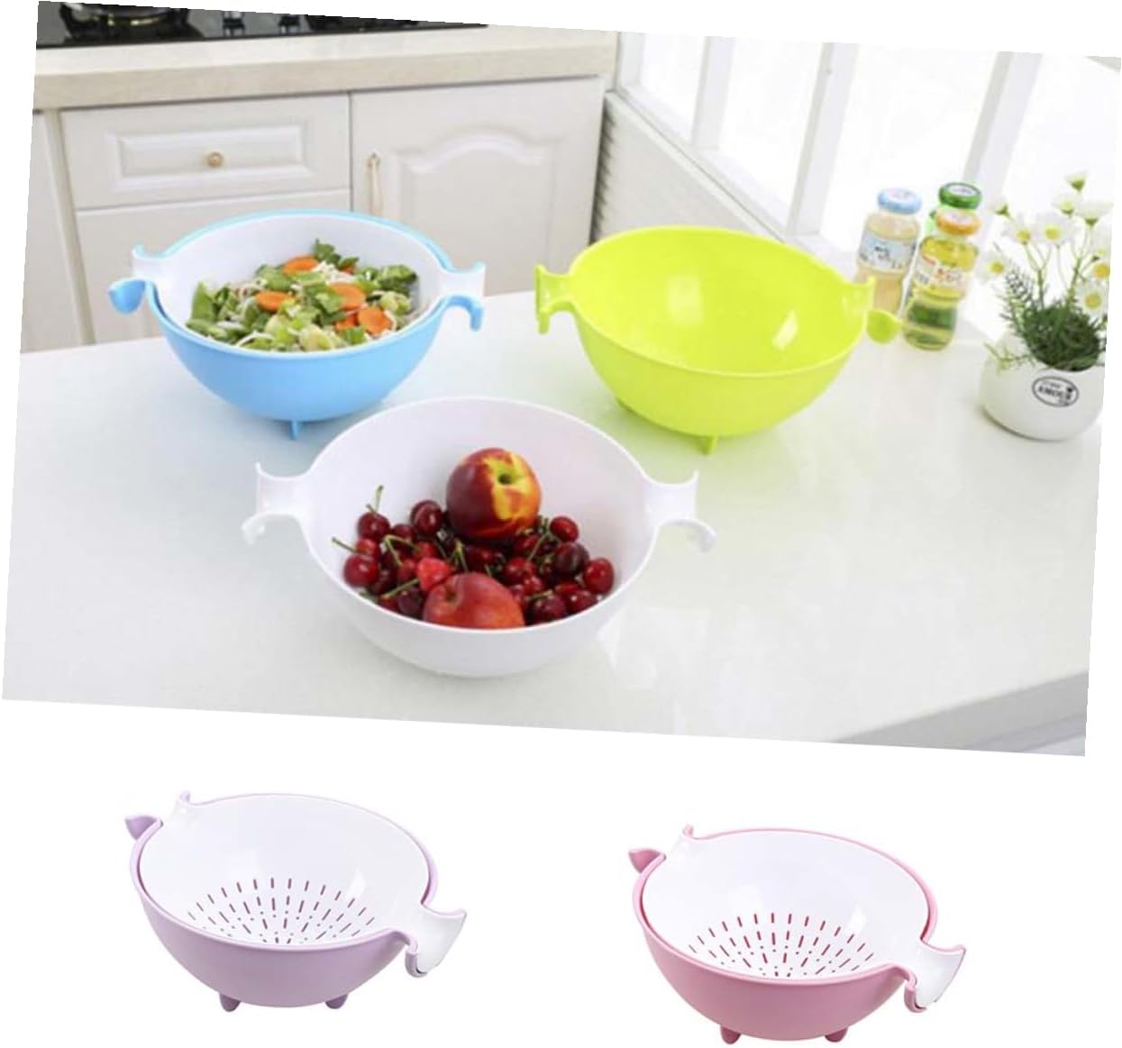 NUOBESTY Large Plastic Strainer and Washing Bowl Set Food Grade PP Colander Drainage Basket with Stable Base for Fruits Vegetables Pasta and Salad Rinsing Space-saving Kitchen Mixing Bowl image 3