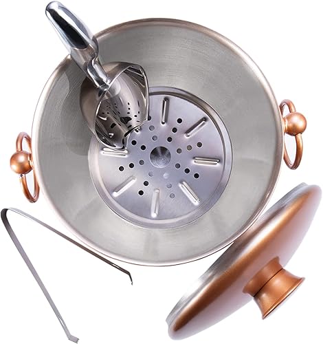 Miniatura 34 de Cubo de hielo con tapa, cuchara, pinzas y colador, acero inoxidable aislado bien hecho, mantiene el hielo congelado durante más tiempo, ideal