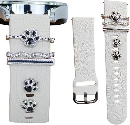 Correas de reloj para mujer para Samsung Galaxy Watch 4 y 5 correas con dijes, correa de silicona con grabado floral bohemio de 0.787 pulgadas con