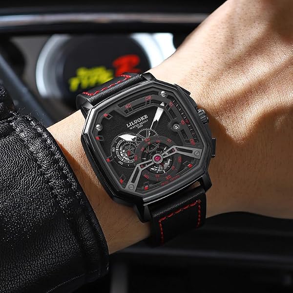 LILUOKE Men’s Skeleton Watch – Mechanical-Style Quartz Wristwatch with Leather Band, Hexagonal Case, Small Seconds Dial (DT-LK9006G-02) by LILUOKE - Used condition - Image 9