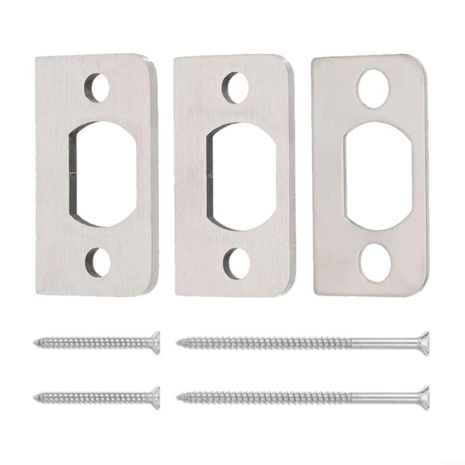 3er-Pack Edelstahl-Tür-Schließbleche, runde Eckverriegelungen mit Schrauben für erhöhte Sicherheit und einfache Installation an Innen- und Außentüren (Silber)