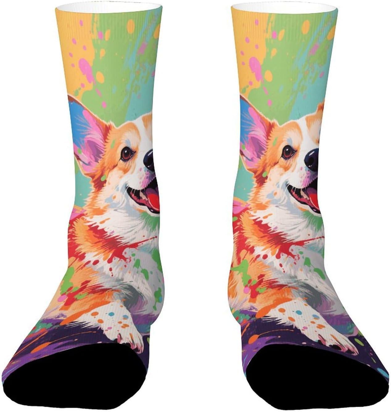 Colorful Corgi Crew Socks Moisture Wicking Ankle High Cushioned Arch Support Seamless Toe Athletic & Casual