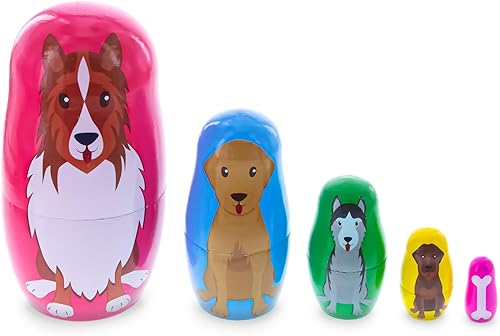 BestPysanky Muñecas anidables de madera para perros de 4.75 pulgadas