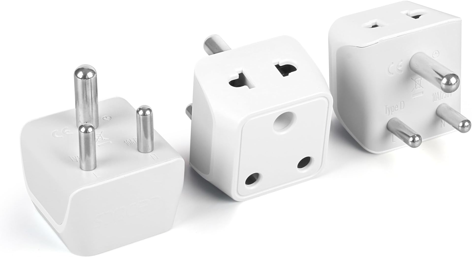 Ceptics 2 in 1 Plug Extension Socket, Type D Multiple Plug Socket, 3 Pin Multi Plug Socket - Dual Inputs for Computer, PC, Laptop, Phone - CE, RoHS, 3 Pack - Lifetime Limited Warranty