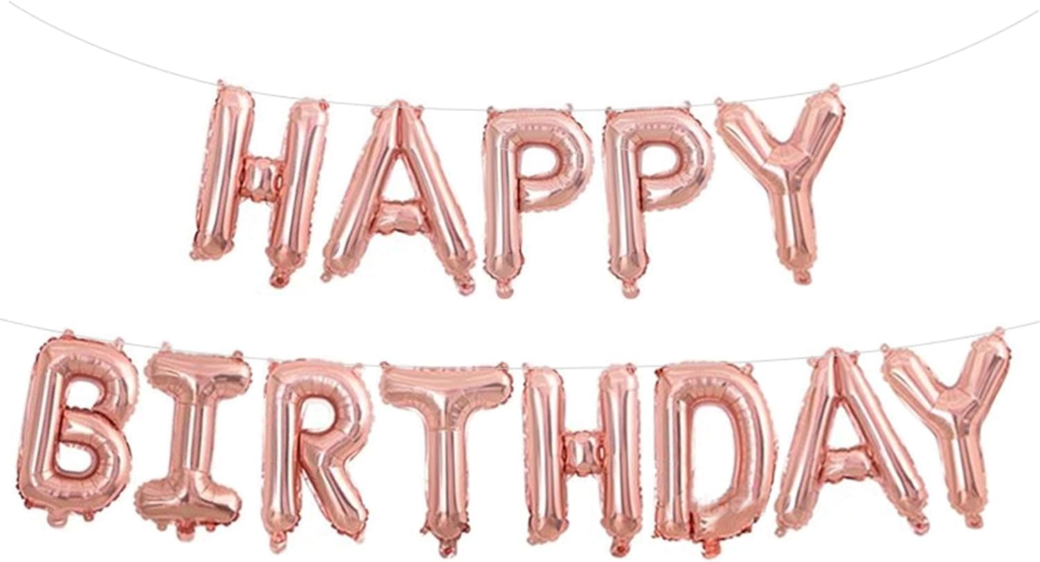 HAPPY BIRTHDAY Balloon Set - 16 Inch Letter Balloons with Straw and Ribbon - Easy to Inflate and Hang - Durable and Reusable - Perfect for Birthday Party Decorations (Rose Gold)