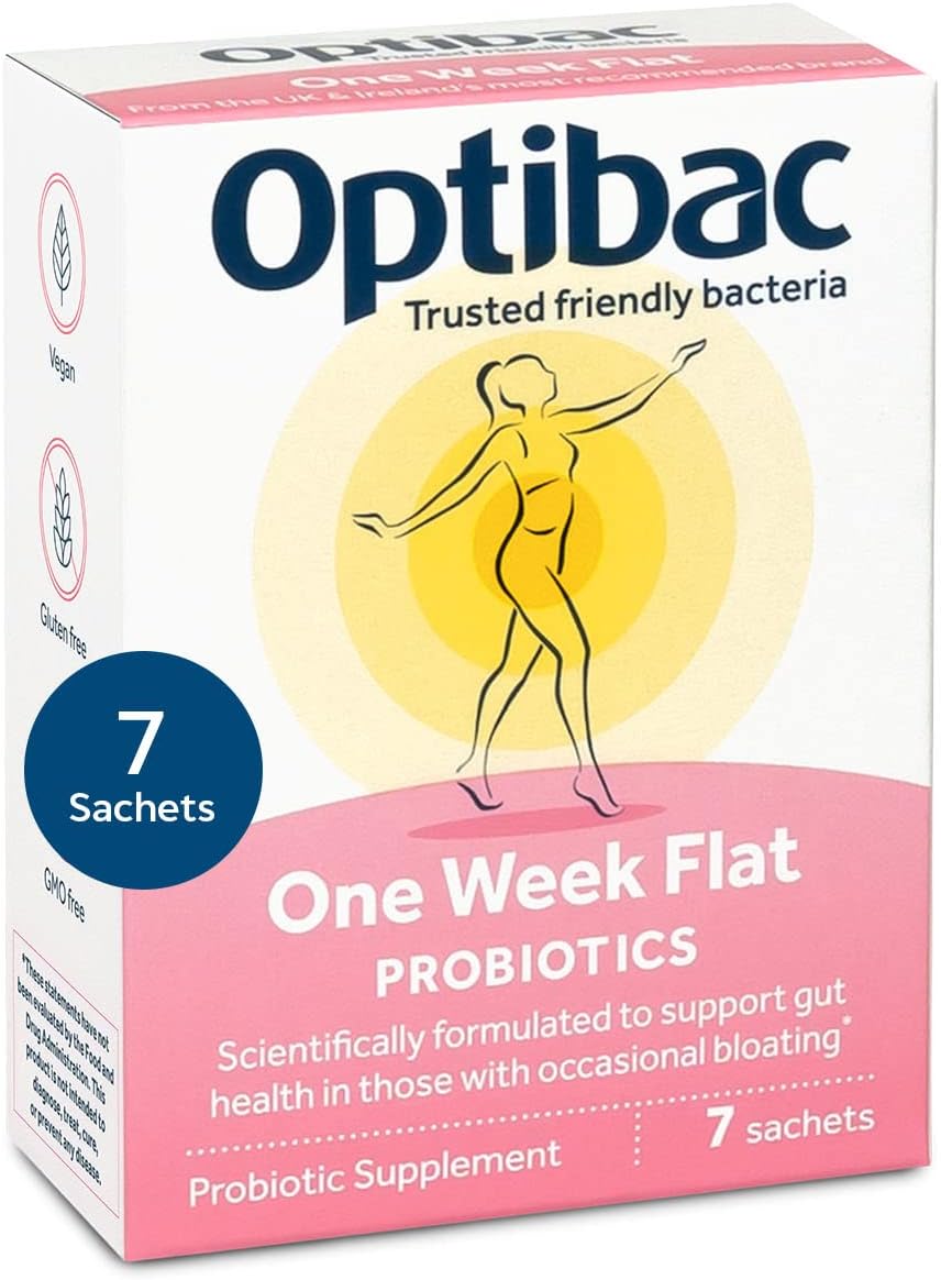 Optibac Probiotics One Week Flat - Vegan Probiotic Supplement for Digestion, Gut Health & Occasional Bloating, 5 Billion CFU - 7 Sachets