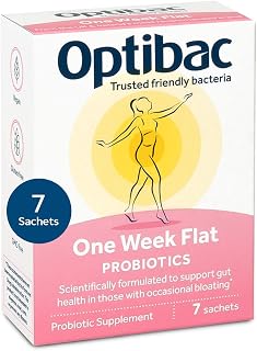 Optibac Probiotics One Week Flat - Vegan Probiotic Supplement for Digestion, Gut Health & Occasional Bloating, 5 Billion CFU - 7 Sachets