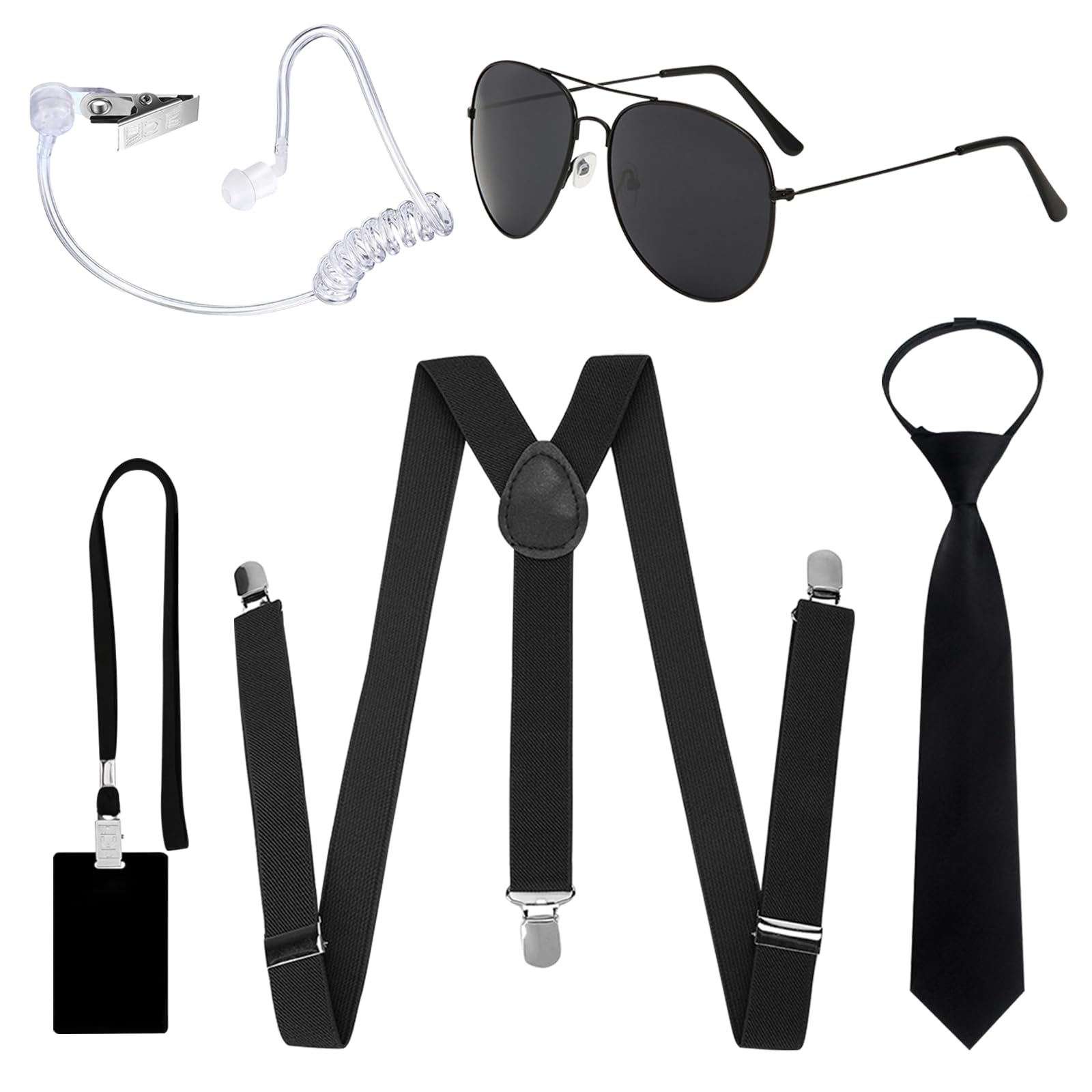 EDLMKM 5 Pcs Agent Accessories Set, Agent Costume Accessories, Security Guard Cosplay Kit with Sunglasses, Tie, Card Holder