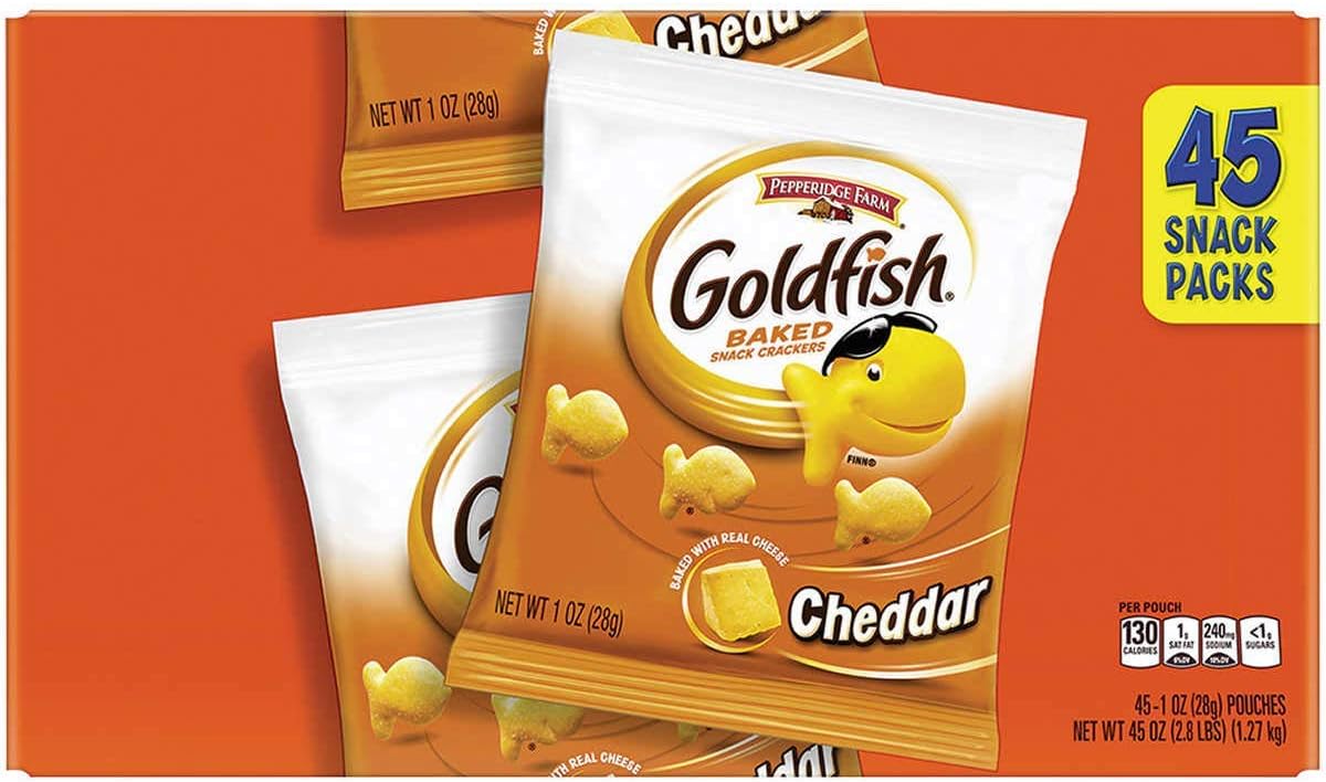 Pepperidge Farm 1051900 Goldfish Crackers, Cheddar, 1 oz Bag, 45/Carton