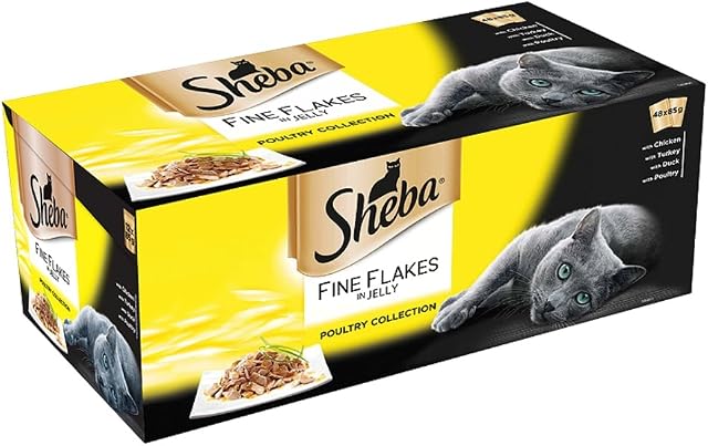 Sheba Fine Flakes - Wet Cat Food for Adult Cats, Poultry Collection in Jelly, 48 Pouches (48 x 85 g)