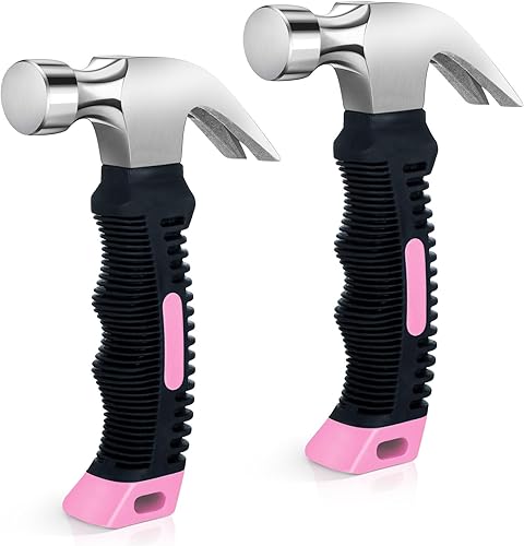 2 martillos pequeños de 8.8 onzas, martillo de garra multiusos, mini martillo rechoncho de uñas con mango de goma suave, herramientas de campamento