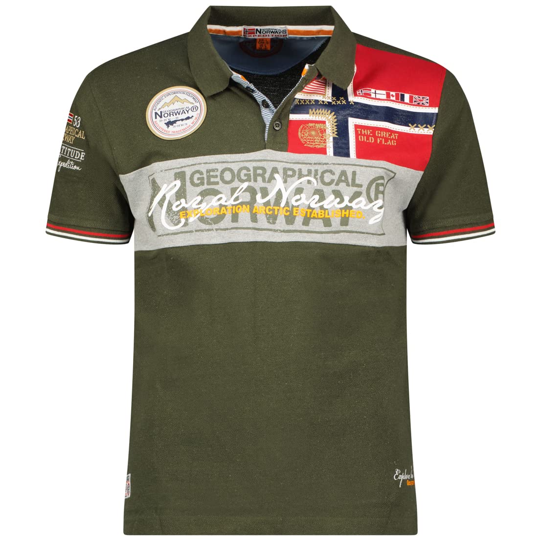 Geographical Norway Polo Homme Manches Courtes col boutonné | Détails logo, design contrasté, polo sportif, pour loisirs, quotidien et vacances