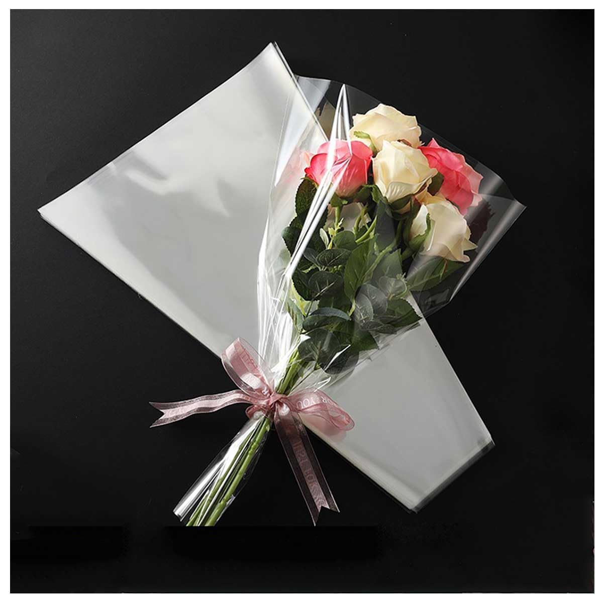 お花紙 フラワー ラッピングペーパー 100枚セット リボン付き お花紙 フラワー ラッピングバッグ 透明 花束 ラッピング袋 切り花 包装紙 防水 破れにくい ブーケ 包装 手芸 DIY 誕生日 バレンタインデー 結婚式 記念日 お祝い 贈り物 包装用 花屋 花束 梱包用品