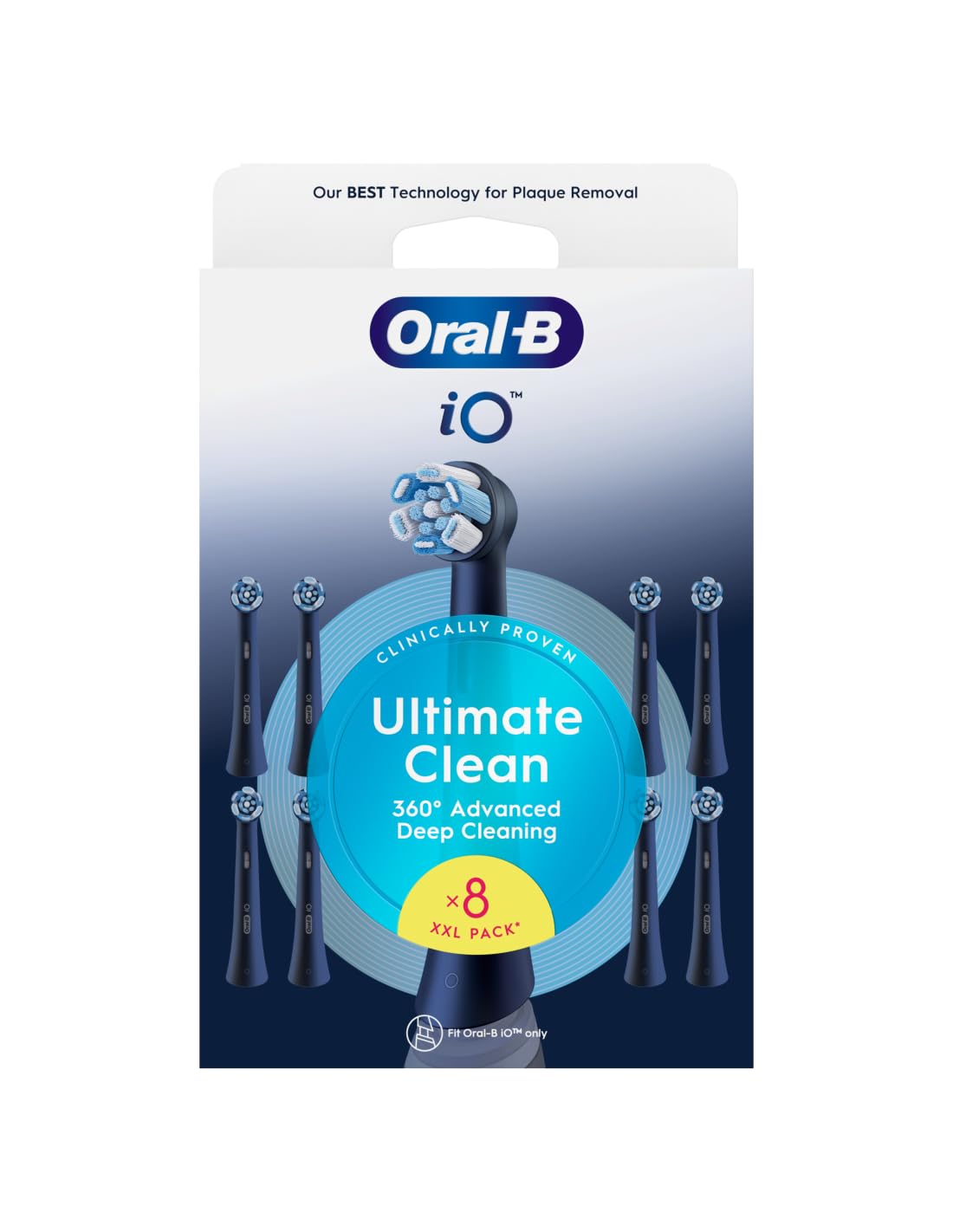 Oral-B iO Ultimate Clean Black Ersatz-Rundbürstenspitze, mit Kreuzungsfasern für fortgeschrittene Feinreinigung und Entfernung von Bakterienplatte,Oral-B iO, 8