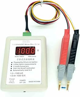 YMC01 Handheld DC Milliohm Meter, Low Resistance Tester Four-Wire Kelvin Measurement Digital Display 2R 20R Range For Electronics Testing For Circuit Board Wire Ohmmeters(large clip 2R)