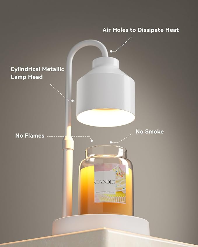 LISUNAR Electric Candle Warmer Lamp White, Candle Lamp Warmer with Timer, Wax Warmer Lamp for Jar Candles, Adjustable Height Candle Light Warmer with 2 Bulbs photo 3