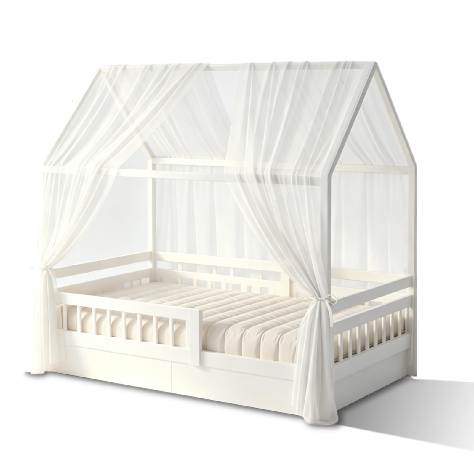 2 Pezzi Letto a Baldacchino per Bambini Tenda Decorativa Cameretta Infantile Universale per Ragazzi e Ragazze Dimensione 150x350cm (Bianco)