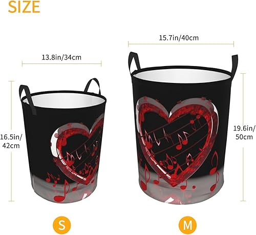 Miniatura 5 de Music Note Heart print Circular Hamper Waterproof Storage Bin Organizer Basket Laundry Hamper With Handles For Clothes Toys Medium