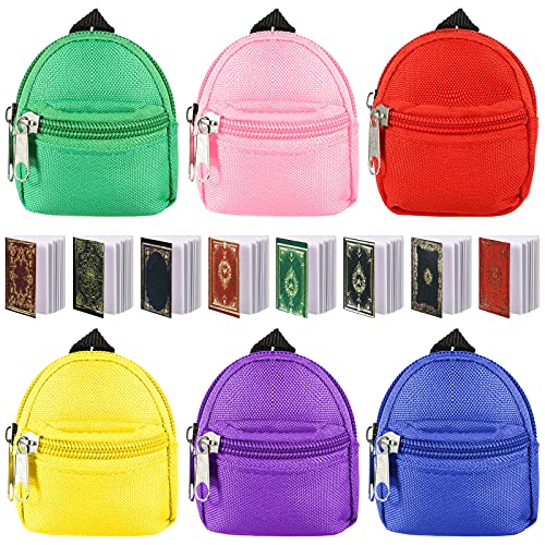 Chalyna 14 Pieces Doll Accessories Include 6 Pieces Mini Doll Backpack Mini Zipper Doll Backpack Cute Miniatures Doll Bag Mini School Bag and 8 Pieces Miniatures Doll Books for Doll Accessories