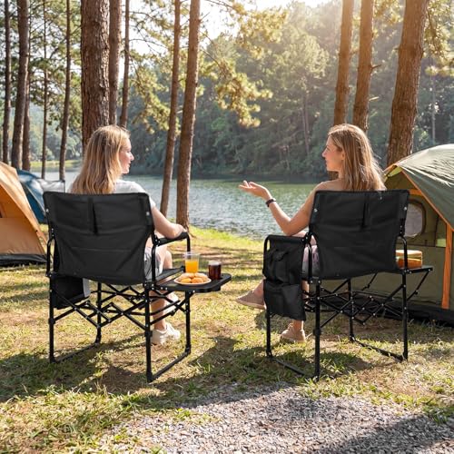 Image of Romswi 2Pack Director Chairs for Outdoor, Folding Camping Chair, Compact Directors Chair Side Table and Side Bag, Heavy Duty Oversize Chair for Beach Fishing Picnic, Holds up to 400 lbs Black