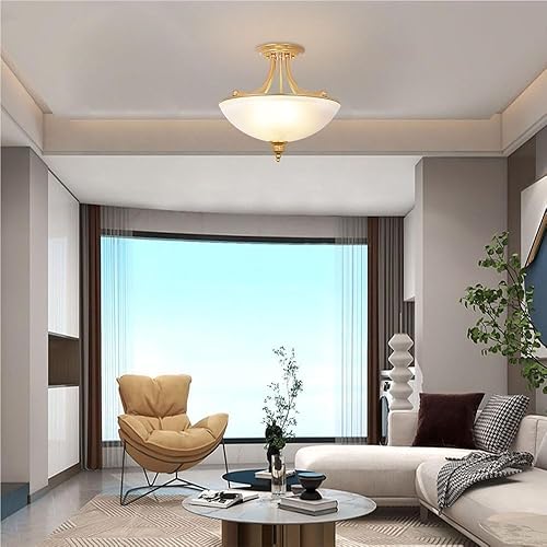 Miniatura 3 de Lámpara de techo vintage, lámpara de techo de cúpula de cristal, 3 luces, montaje semiempotrado, lámpara de techo retro de metal cerca de lámparas