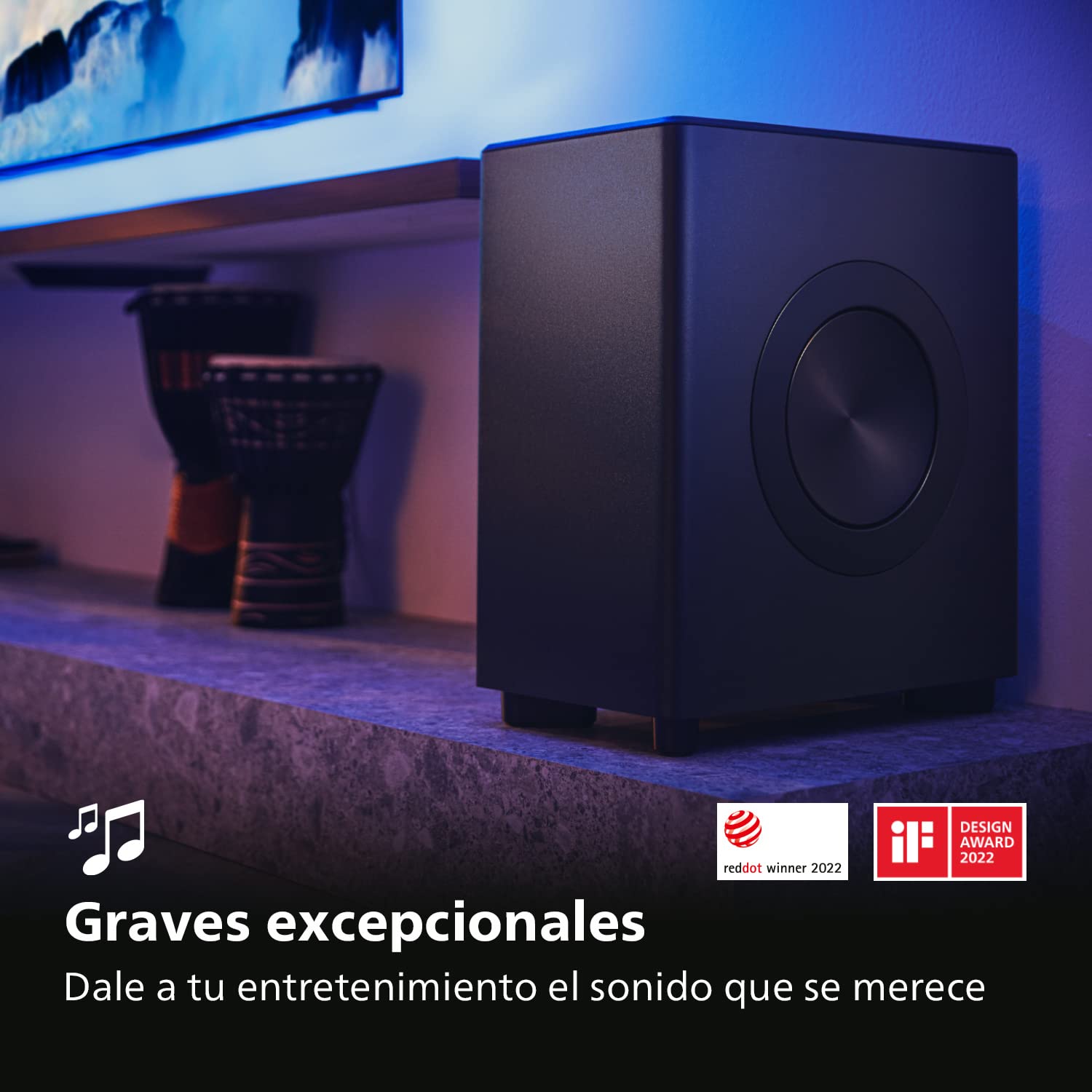 Philips FW1 | Subwoofer inalámbrico | Sonido cinematográfico | Graves Ricos y Profundos | Bonito diseño | 420 W de Potencia de Salida | Negro