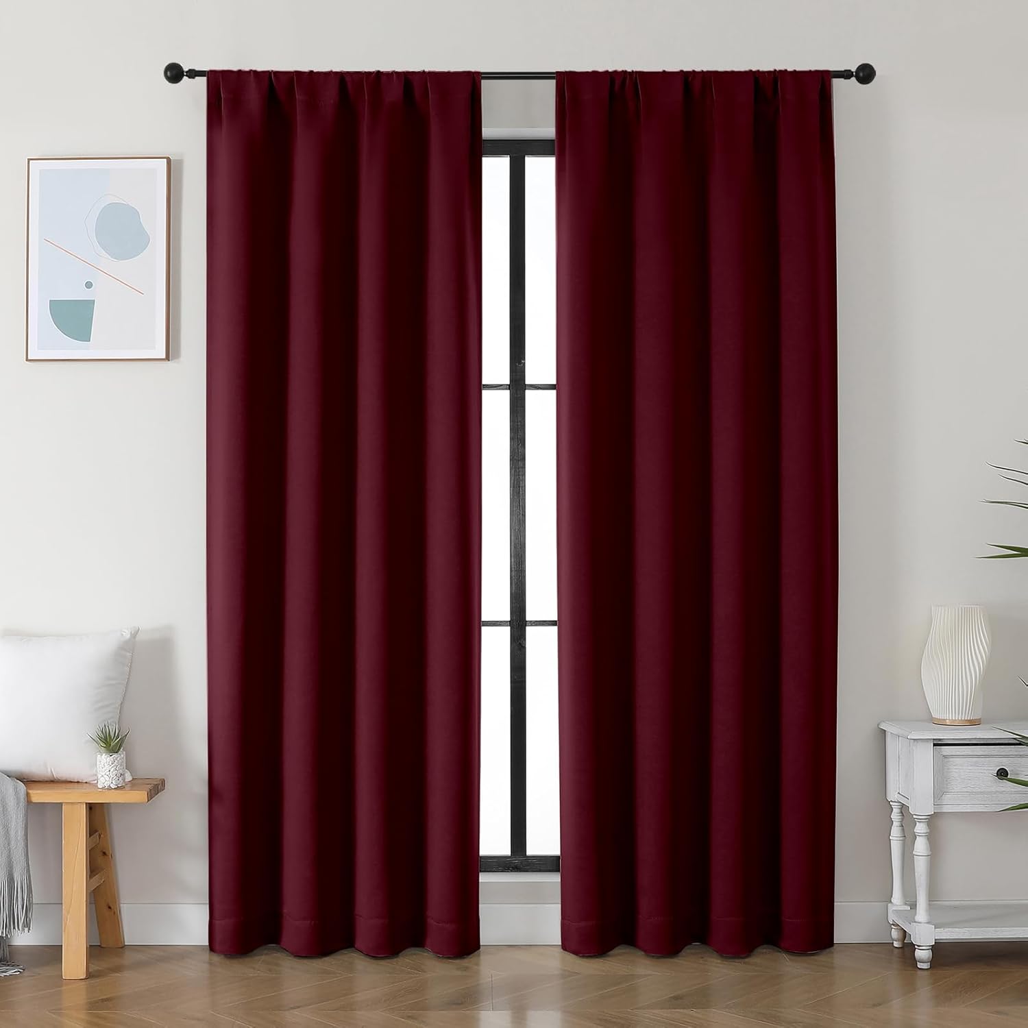 Simplebrand Ava Burgundy Blackout Curtains for Bedroom 84 Inch Length 2 Panels Set, Solid Thermal Insulated Privacy Nursery Window Treatment Curtains Blackout Drapes, W40 x L84 Inch, Burgundy Burgundy 40"W x 84"L (Pack of 1)