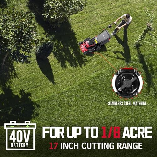 Image of 40V Cordless Electric Lawn Mower, 17 inch Brushless Push Lawn Mower with 4.0Ah Battery, 3-in-1 (Mulch /Bag /Side Discharge), 6 Height Positions & 46L Bag