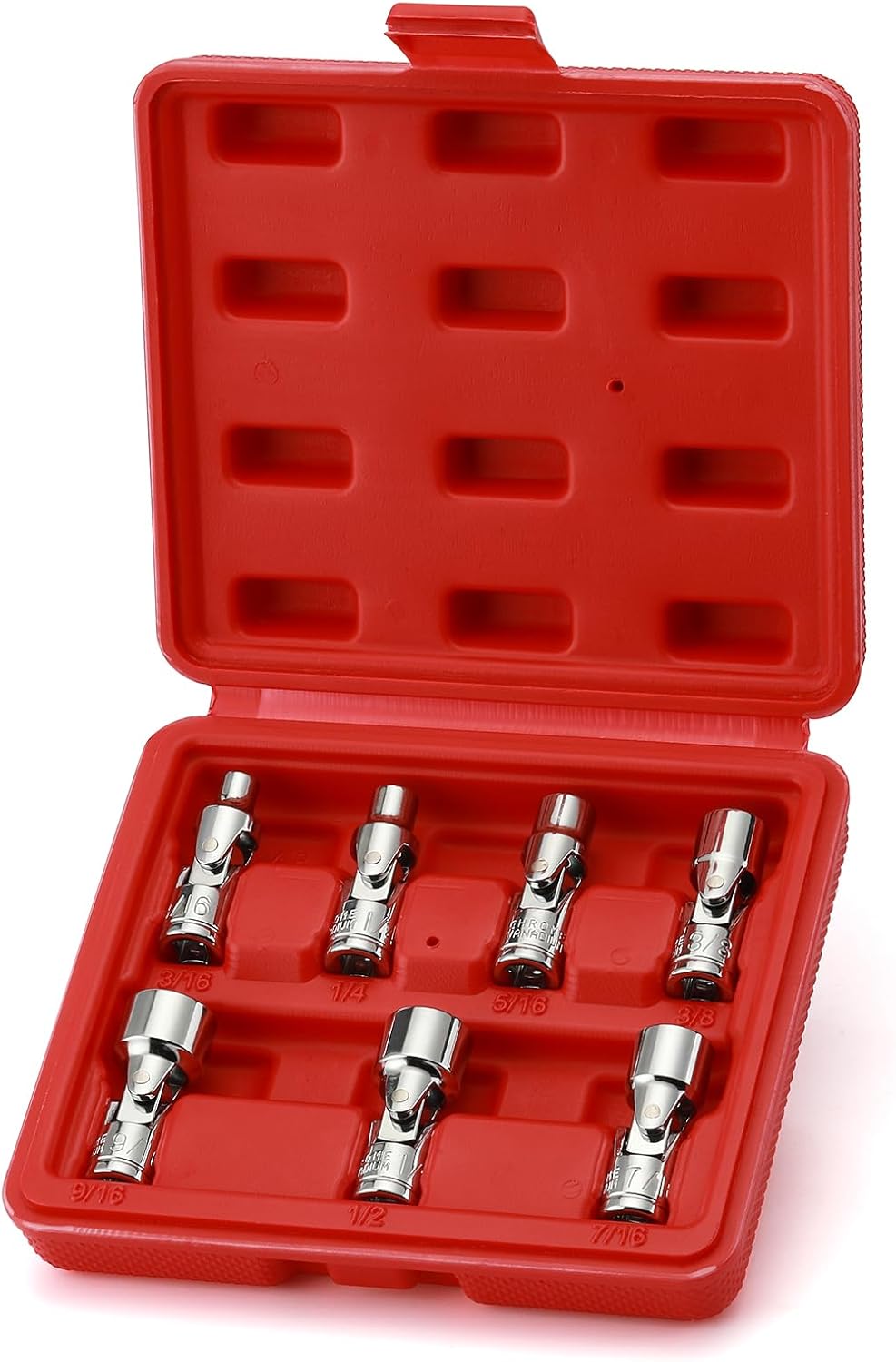 EMENTOL 7PCS 1/4" Drive Universal Joint Socket Set, 6 Point, SAE Universal Flex Socket Set, CR-V, Swivel Head, 3/16 Inch - 9/16 Inch