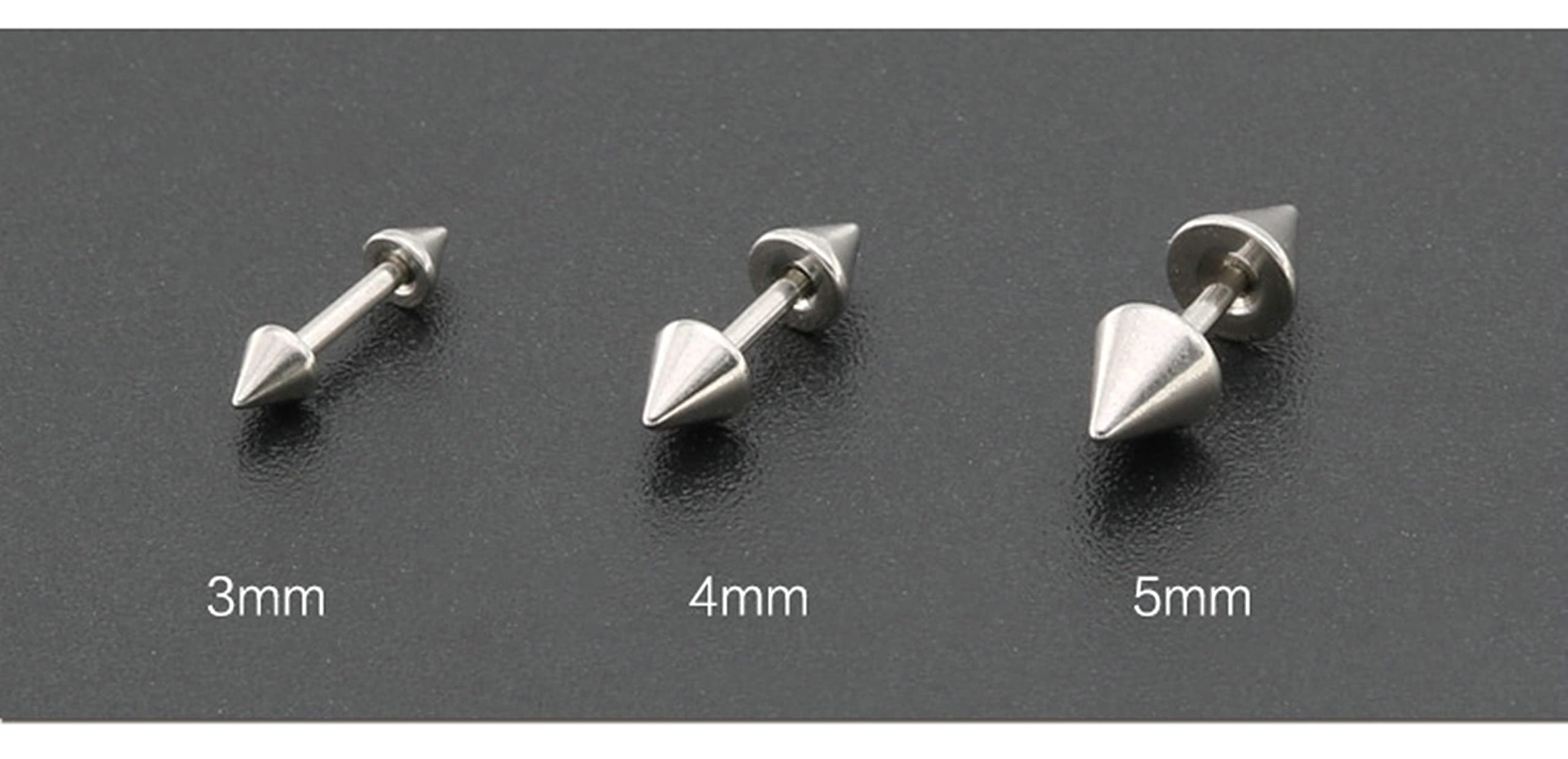 LLXYWJ Edelstahl-Ohrringe für Damen und Herren, Ohrstecker aus Silber und Schwarzgold, 3 Paar (6 ück), geometrischer Kegel, 3–5 mm