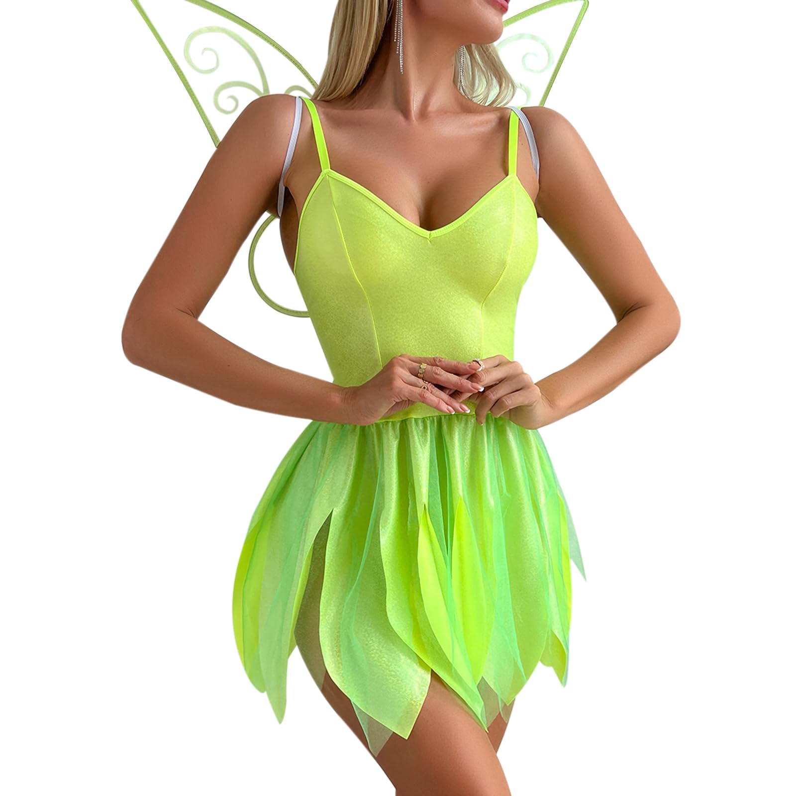 Qianderer Womens Green Mini Sequin Dress Tinker Costume Bell Dress Forest Fairy Cosplay Dress Halloween Fancy Dress with Wings (Ca Green, L) - BigaMart Qianderer Womens Green Mini Sequin Dress Tinker Costume Bell Dress Forest Fairy Cosplay Dress Halloween Fancy Dress with Wings (Ca Green, L) - BigaMart