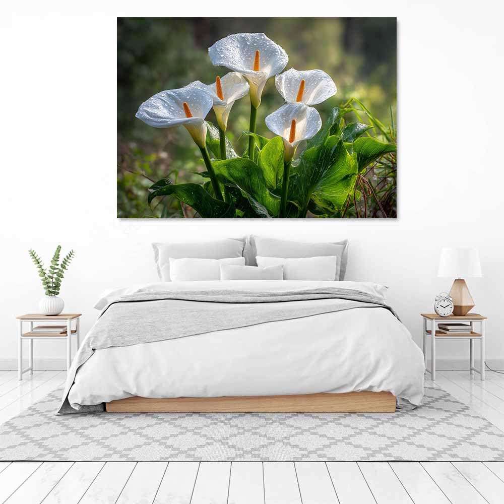 ZAMAEIU Peintures de paysages naturels Fleurs parsemées de rosée grandes peintures de paysages modernes pour salon, chambre, salle de bain, salle à manger(blanc)-60x90cm Encadrée