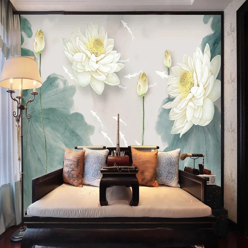 Papier peint mural lotus 3D intissé fond de chambre