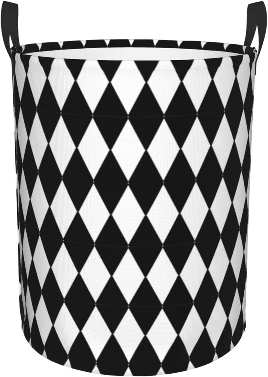 Large Laundry Basket, Black and White Harlequin Pattern Laundry Hamper Bag Collapsible Washing Bin With Handles for College Dorm, Family Essentials Storage