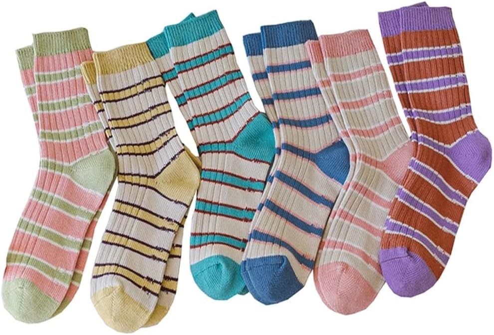 6 Pair Winter Socks Women Stripes Long Breathable Soft Cotton for Girls Cute Streetwear Socken