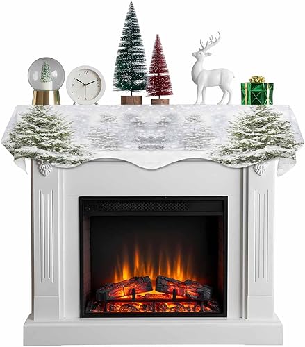 Bufanda de manto de 70 x 17 pulgadas, árbol de Navidad, árboles de invierno, bosque, copos de nieve, chimenea, mantel, cubierta de mantel para