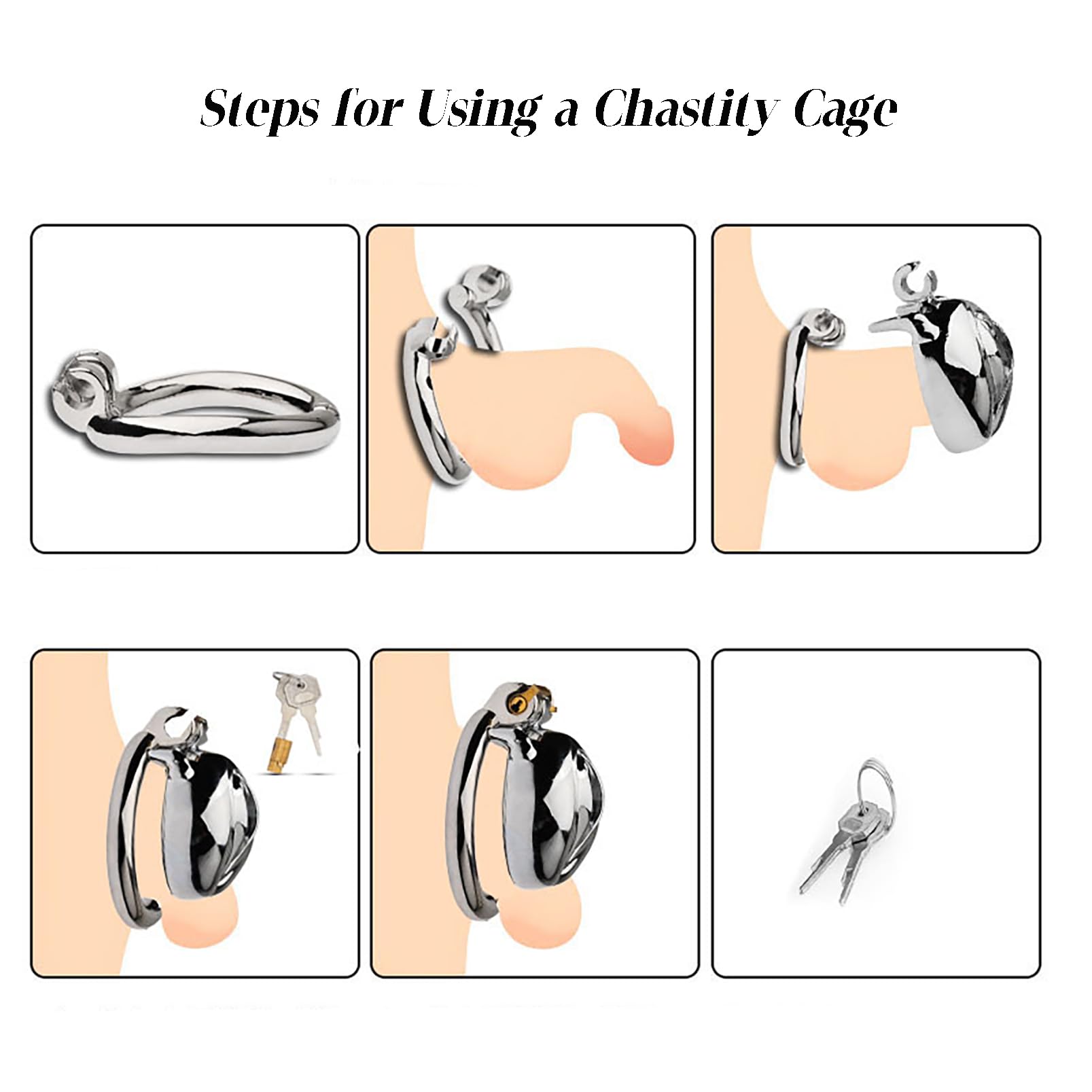 Cage à pénis en acier inoxydable Sissy - Design réaliste, cage de chasteté respirante et sûre pour hommes avec anneau pénien et clé, 45 mm (B)