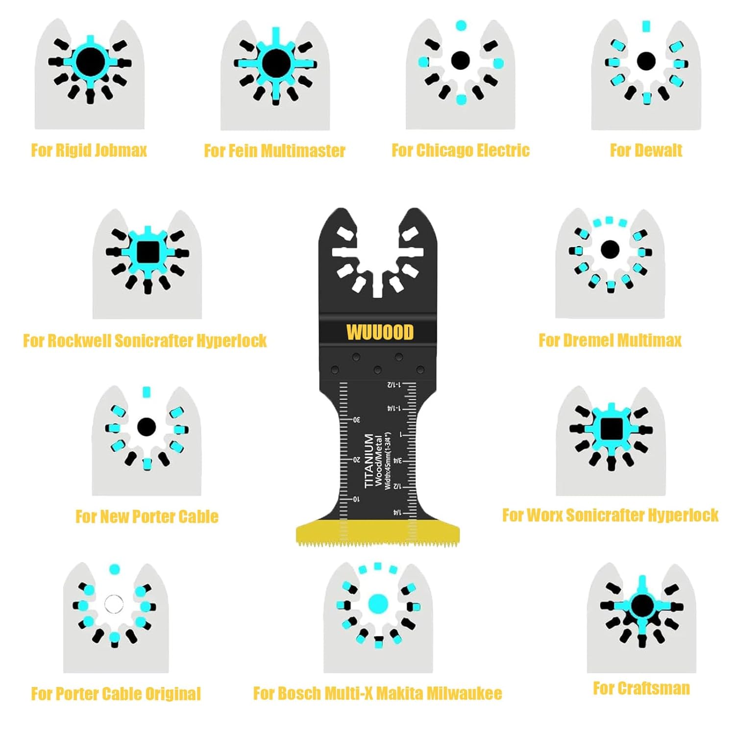 Titanium Oscillating Saw Blades,10PCS Universal Multitool Blades,Oscillating Tool Blade for Metal Wood Cutting,Multi Tool Blades Fit Dewalt Bosch Milwaukee Ryobi Rockwell Fein
