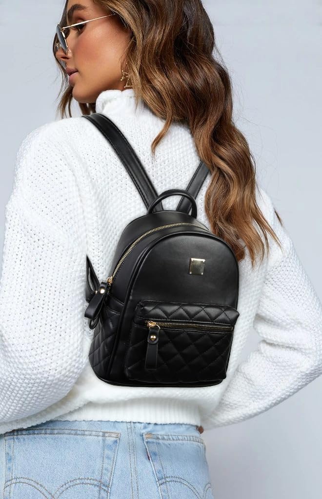 Mini Backpack Purse for Teen Girls & Women, Small Plaid PU Leather Shoulder Bag with Transparent Makeup Bag Keychain – Cute Bookbag for School Travel or Holiday Gifts (Black) - Image 2