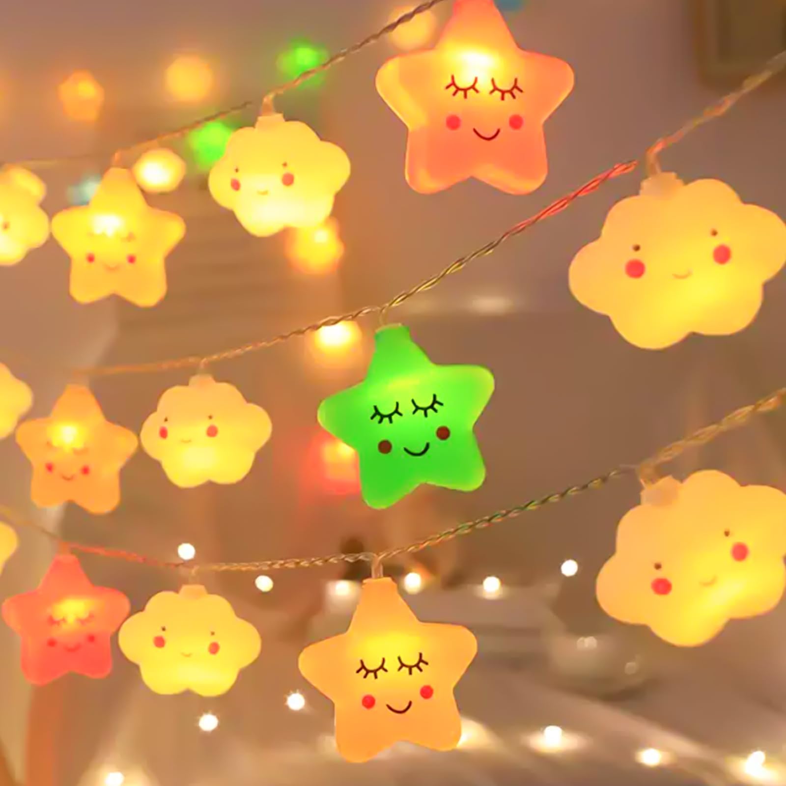 Guirnalda de luces LED, 3 m, 20 ledes, luces nocturnas de hadas, luz blanca cálida, pequeñas estrellas de luz, cadena de luces para interior para cumpleaños, habitaciones, fiestas, Navidad, blanco